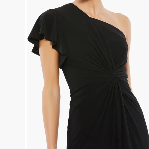 MAC DUGGAL NEW One Shoulder Ruffle Pleated Mini Midi Jersey Dress Size 4 NWT - Picture 3 of 14